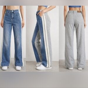 Austin Landing High Rise Wide Leg Jeans in Blue with Contrasting Side Stripes 5